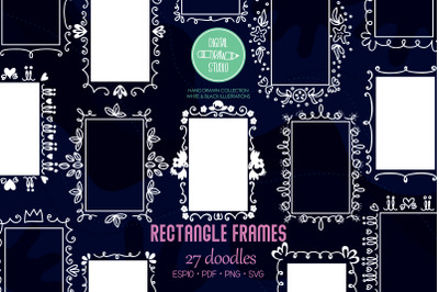 White Rectangle Doodle Frames | Hand Drawn Oblong Border | Wreath