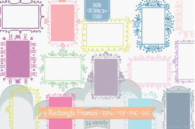 Colored Rectangle Doodle Frames | Hand Drawn Oblong Border | Wreath