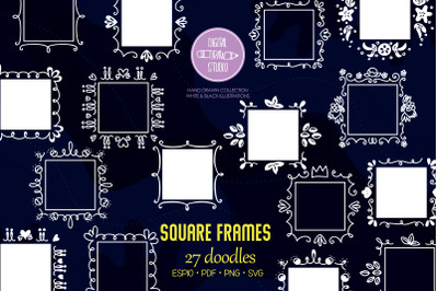 White Square Doodle Frames | Hand Drawn Monogram Border