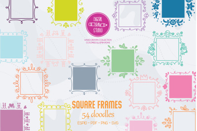 Colored Square Doodle Frames | Hand Drawn Monogram Border