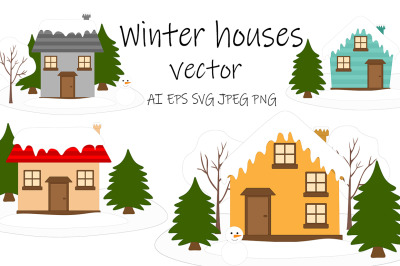 Winter houses vector. Winter houses SVG. Christmas vector