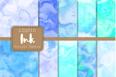 Blue Turquoise Liquid Fluid Ink Papers