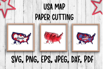 USA map. Paper cutting.