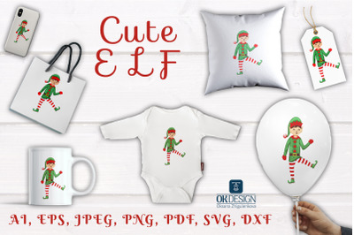 Cute Elf SVG. Cartoon elf EPS, PNG, SVG files.