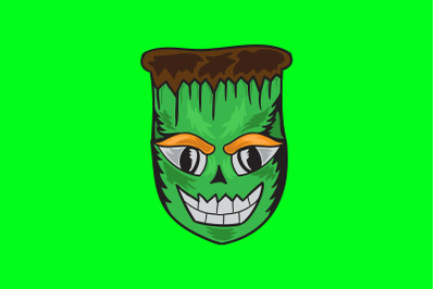 Halloween Icon with Green Monster Cute Character