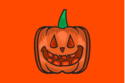 Halloween Icon with Monster Yellow Pumpkin