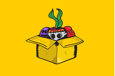 Halloween Icon with Halloween Toys in a box