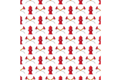 Fire safety seamless pattern. Vector fire hydrant and axes background