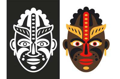 Colorful and white african tribal masks vector design