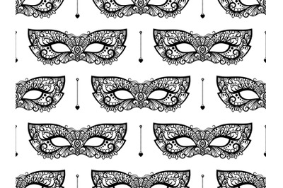 Black lace mask seamless pattern