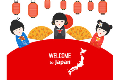 Welcome to Japan vector poster design with japanese symbols