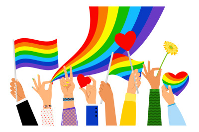 Hand holding pride flag