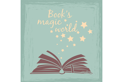 Books magic worlds vintage poster