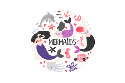 Mermaida and ocean animals