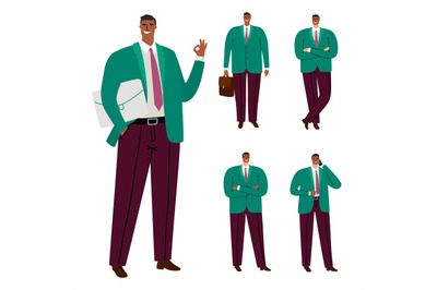 Fashionable modern afro american businessman vector character