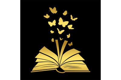 Open textbook with gold butterfly