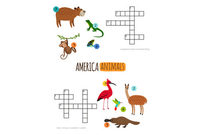 America animals mini crosswords for preschool kids vector illustration