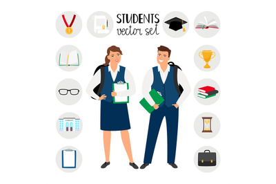 Teenagers college students. Young student people vector illustration,