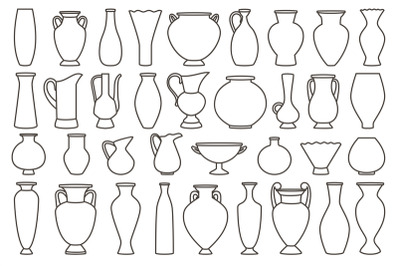 Outline vases and amphora collection, vector linear