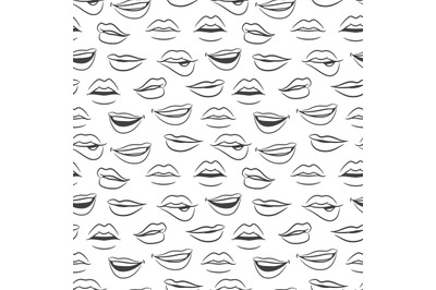 Sketched vector female sexy lips seamless pattern