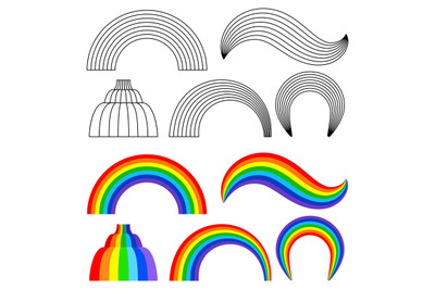 Black and colored rainbows set