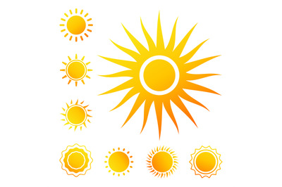 Colorful vector sun icons isolated on white background