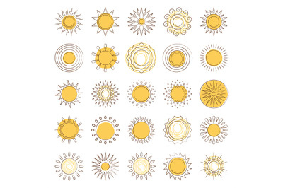 Line sun icons set