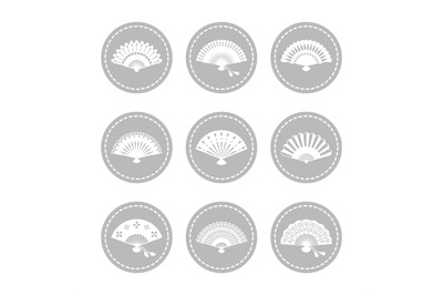 Oriental japanese hand fans icons vector collection