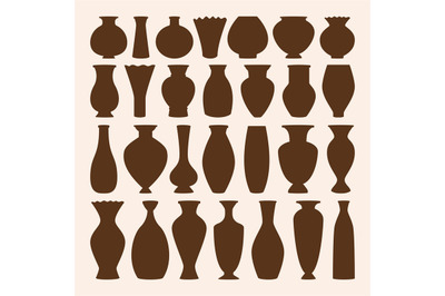 Ancient bowls icons vector collection. Vase and amphora