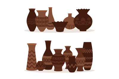 Greek vases. Ancient decorative pots isolated on white background