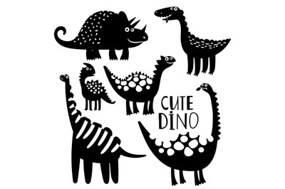 Black and white dinosaurus vector of set