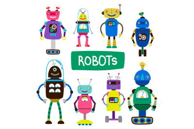 Cartoon kids robots of set vector illustration