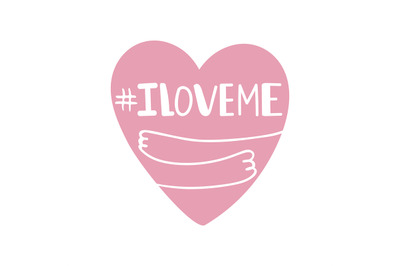 Doodle heart hugs itself with hashtag i love me vector illustration