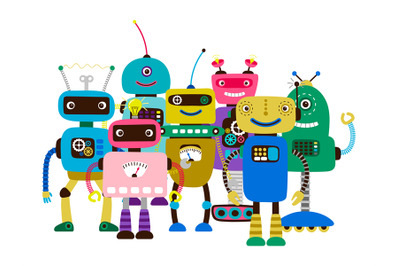 Group of cartoon character robots