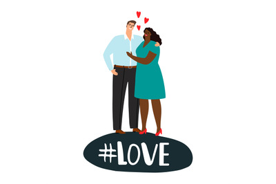 International couple in love. Positive love vector illustration