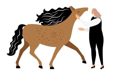 Woman and horse isolated