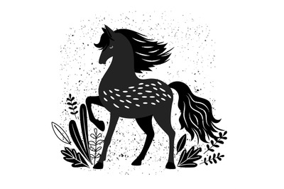 Beautiful black horse vector illustration isolated on white