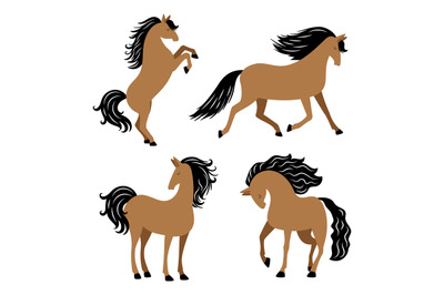 Cartoon horse in different poses vector isolated on white background