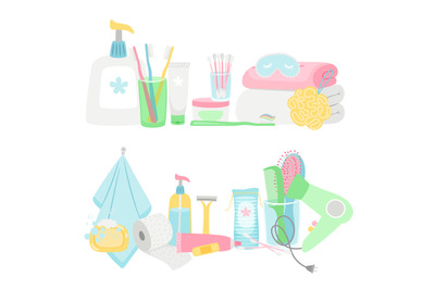 Cartoon hygiene elements and accessories vector set