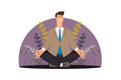 Happy business man. Meditation vector concept isolated