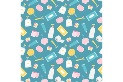 Hygiene products and accessorises vector seamless pattern