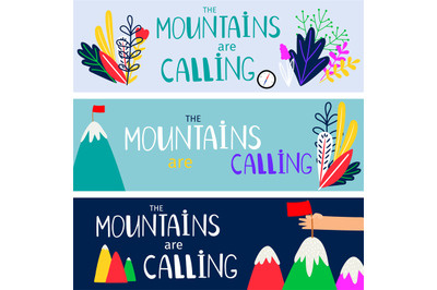 Mountains are calling vector banners set template