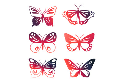 Set of color vector butterflies isolated on white background