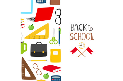 Back to school vector background. School banner with stationery, books