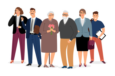 Elderly couple surrounded by family vector illustration