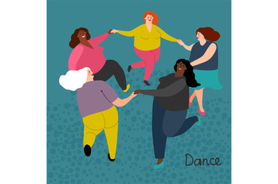 Fatty international women get dance vector illustration