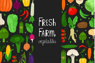 Fresh menu, vegetables banner vector template. Vegan food background