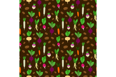 Fresh roots colored vegetables vector seamless pattern