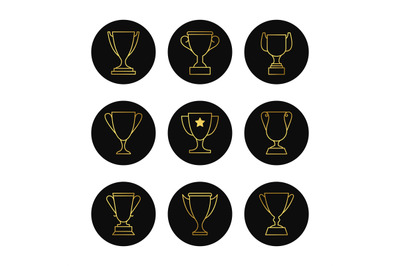 Gold line goblets vector icon of set