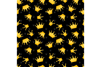 Gold vector crowns on black seamless pattern design